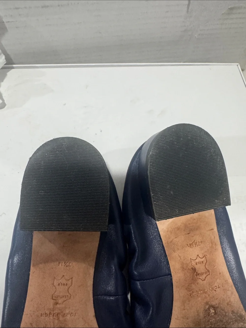 Tory Burch Navy Leather Ballet Flats with Gold Logo Discs